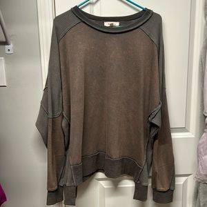Waffle, knit, sweater, gray bleach, like material